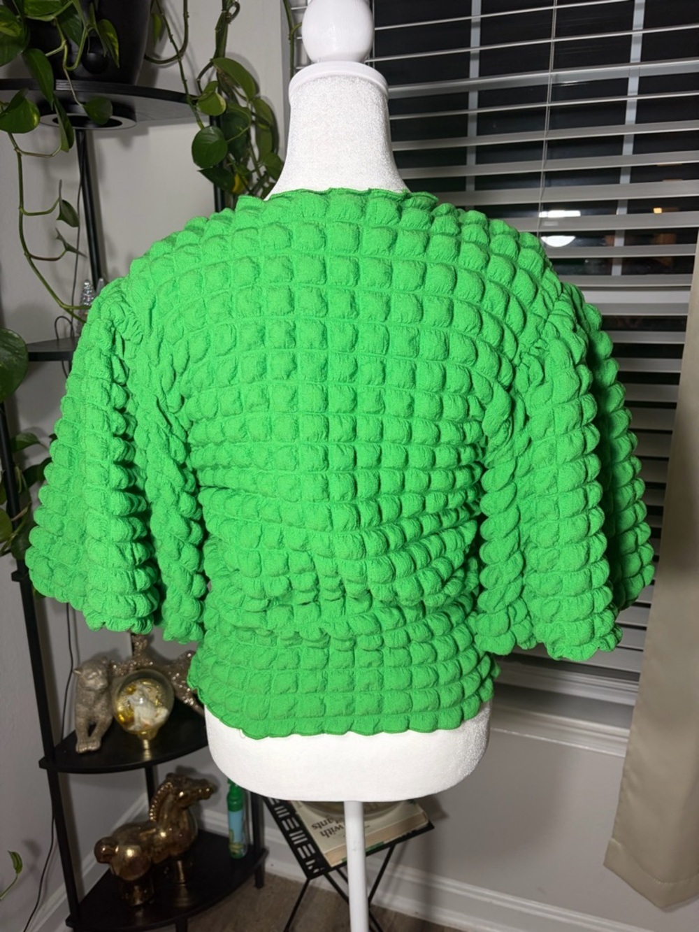 Eri + Ali Textured Puff Sleeve Top in Bright Green - Picture 4 of 6